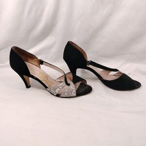 Johansen Vintage Black & White Heels; Suede Snakeskin D'Orsay Heels